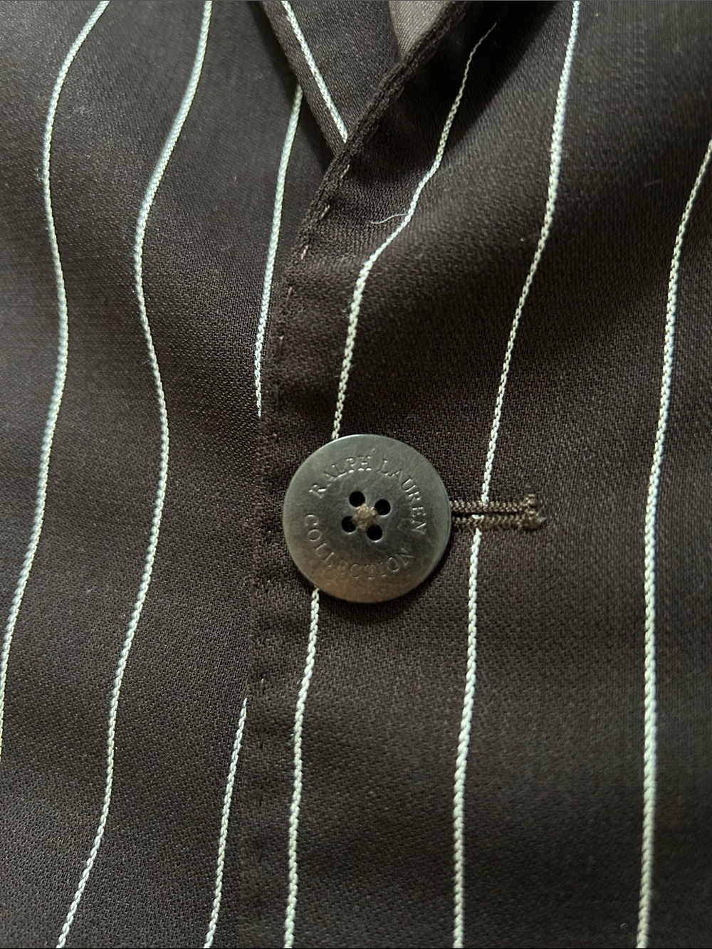 Ralph Lauren Purple Label Brown Pinstripe Blazer Size 8 Wool Tailored Vintage - Picture 13 of 16